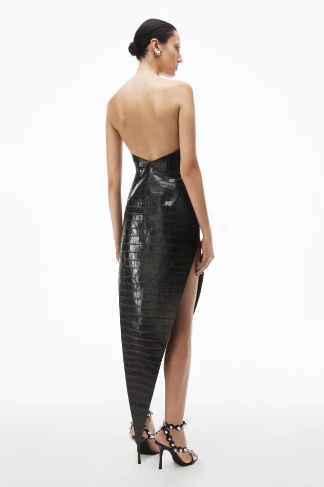 Alexander Wang Dresses Women Pointed Midi Dress In CrocEmbossed Leather
