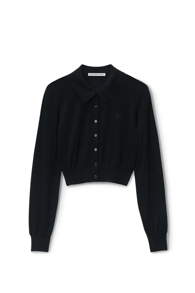 Alexander Wang Sweaters Women HighFrequency Stacked Logo Cardigan In Merino Wool