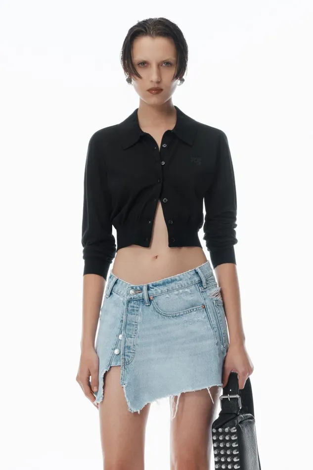 Alexander Wang Sweaters Women HighFrequency Stacked Logo Cardigan In Merino Wool