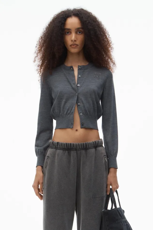 Alexander Wang Sweaters Women Logo Cropped Cardigan In Superfine Merino