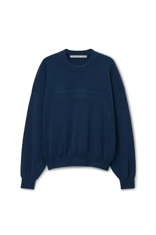 Alexander Wang Sweaters Women Logo Embossed Ribbed Pullover In Soft Chenille