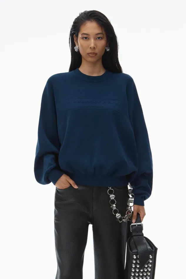 Alexander Wang Sweaters Women Logo Embossed Ribbed Pullover In Soft Chenille
