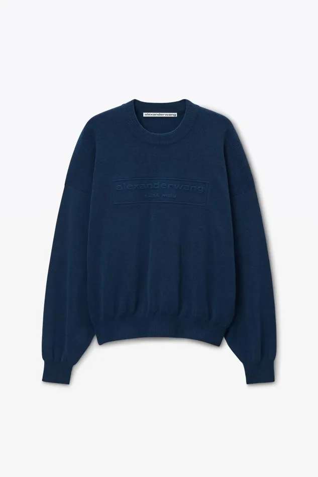 Alexander Wang Sweaters Women Logo Embossed Ribbed Pullover In Soft Chenille
