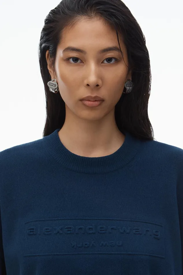 Alexander Wang Sweaters Women Logo Embossed Ribbed Pullover In Soft Chenille