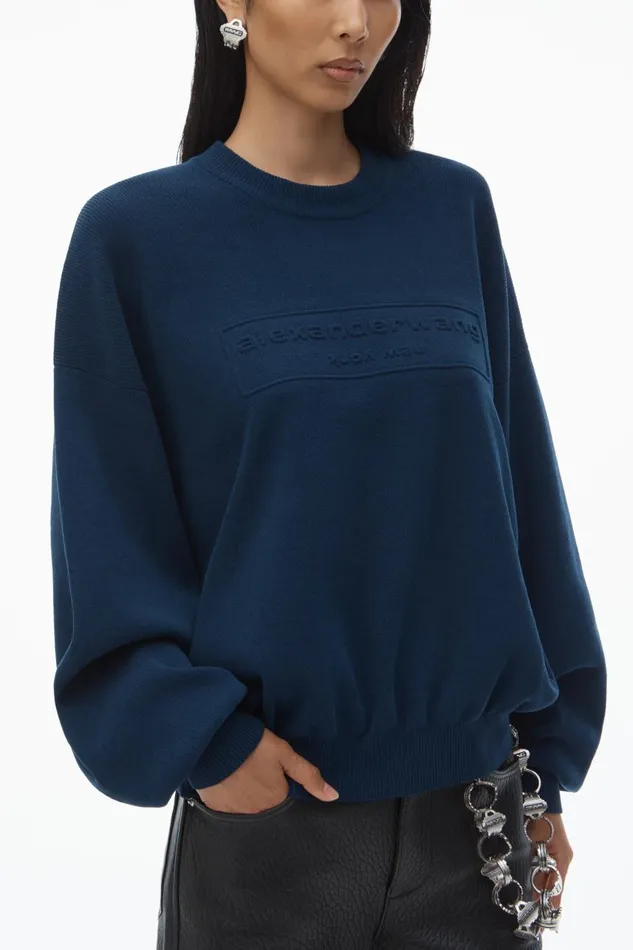 Alexander Wang Sweaters Women Logo Embossed Ribbed Pullover In Soft Chenille