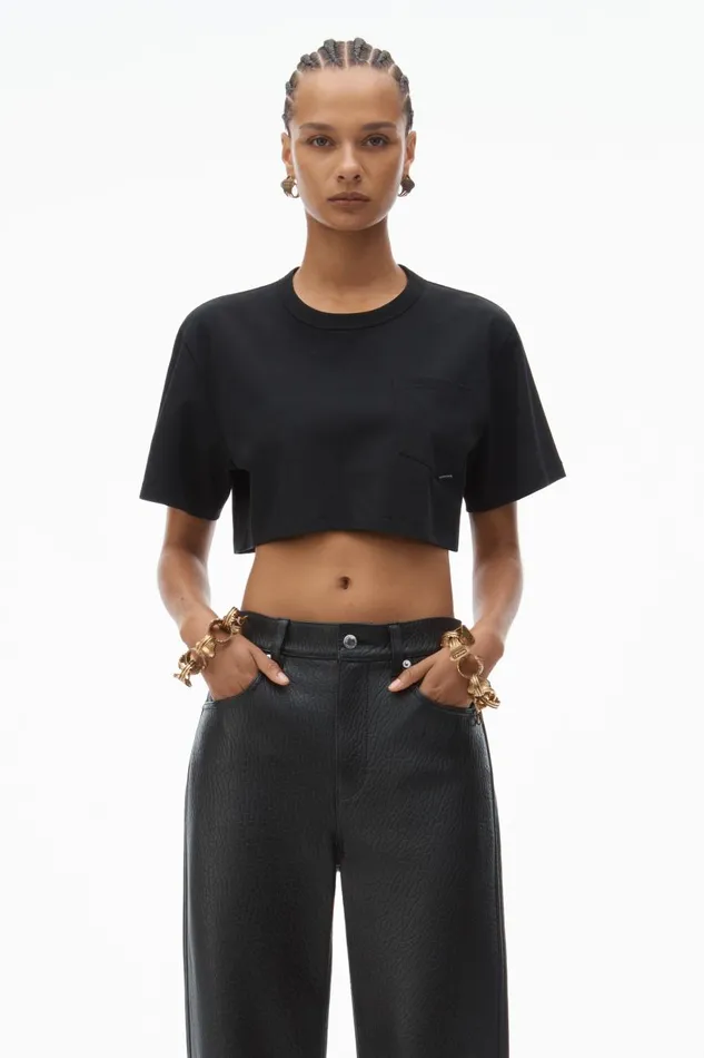 Alexander Wang TShirts Women Cropped Pocket Tee In High Twist Jersey