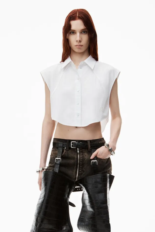 Alexander Wang Tops and Shirts Women Cropped Sleeveless ButtonUp Shirt In Cotton
