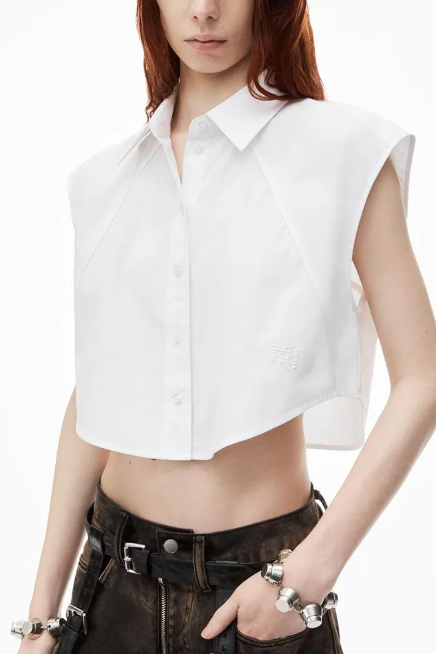 Alexander Wang Tops and Shirts Women Cropped Sleeveless ButtonUp Shirt In Cotton