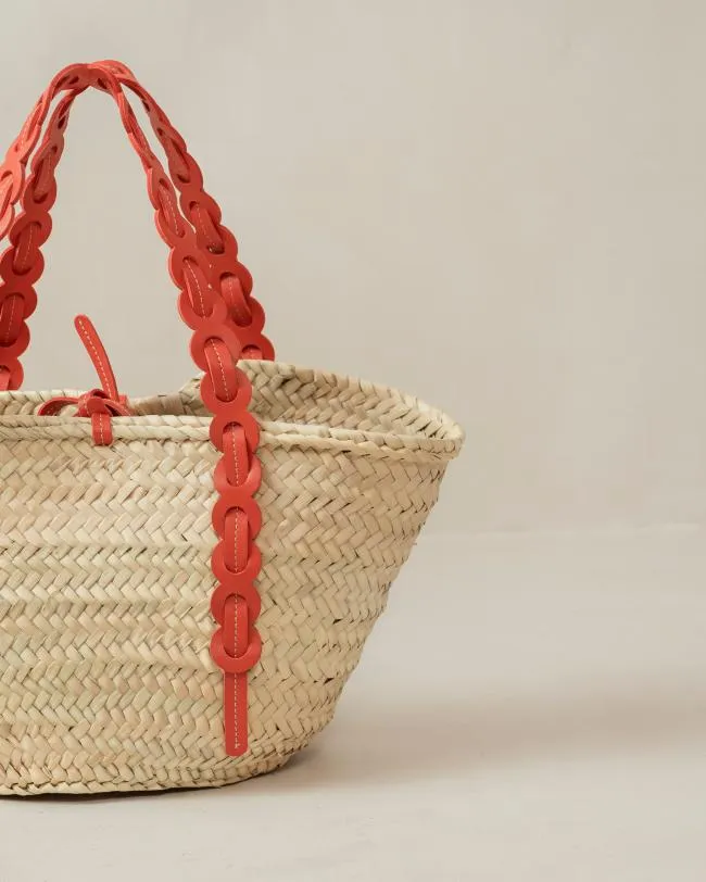 ALOHAS Bags Palmette 8211 Orange Leather Straw Bag 8211 Women