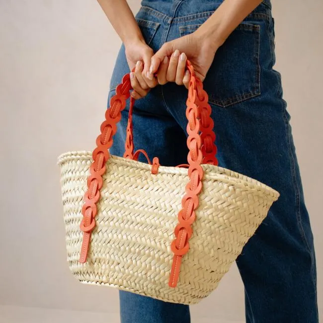ALOHAS Bags Palmette 8211 Orange Leather Straw Bag 8211 Women
