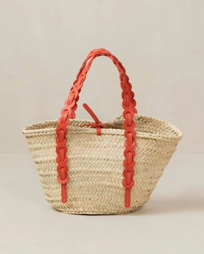 ALOHAS Bags Palmette 8211 Orange Leather Straw Bag 8211 Women