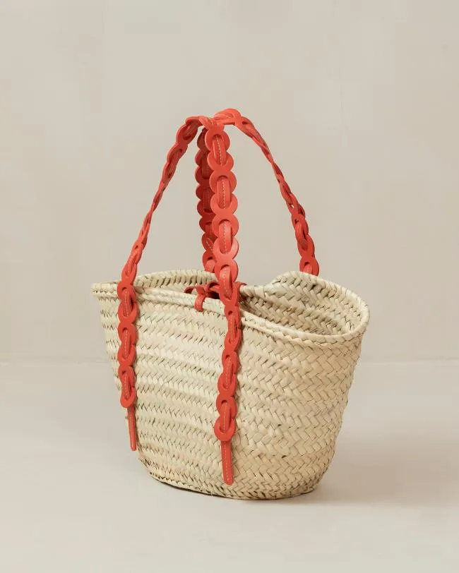 ALOHAS Bags Palmette 8211 Orange Leather Straw Bag 8211 Women