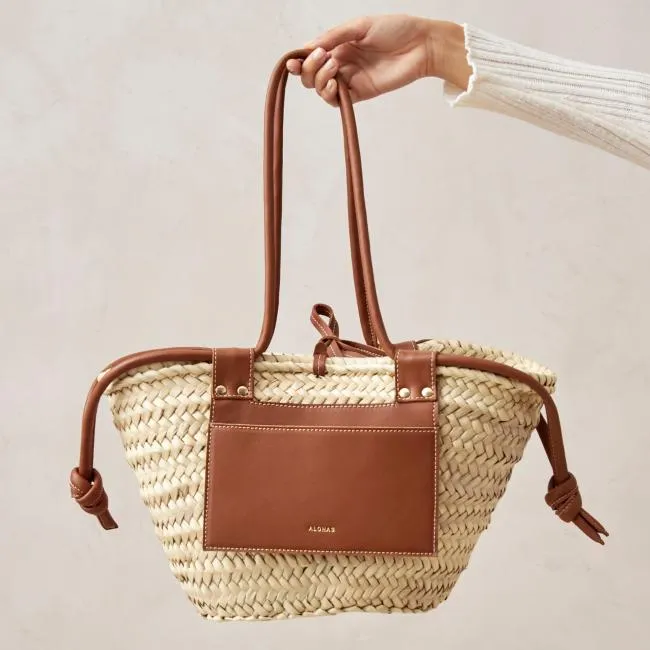 ALOHAS Bags Panier 8211 Raffia Handbag With Brown Leather Details 8211 Women