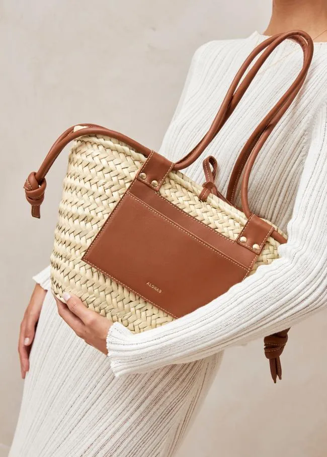 ALOHAS Bags Panier 8211 Raffia Handbag With Brown Leather Details 8211 Women
