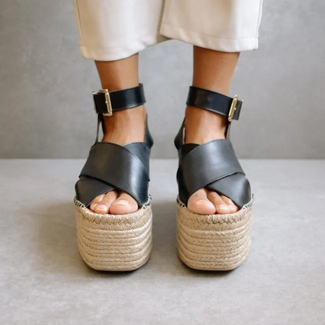 ALOHAS Espadrilles Willow 8211 Black Leather Espadrilles 8211 Women