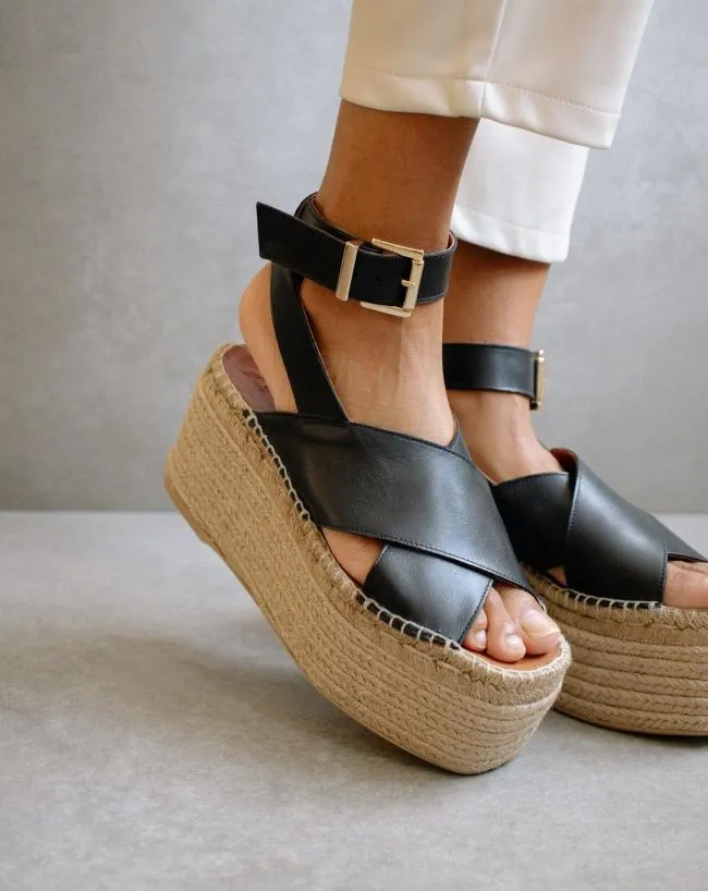 ALOHAS Espadrilles Willow 8211 Black Leather Espadrilles 8211 Women
