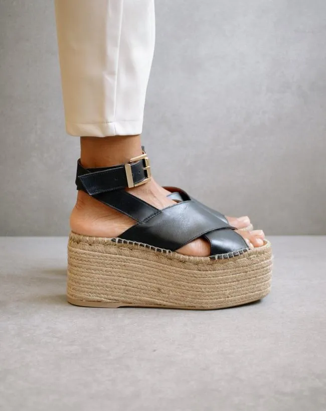 ALOHAS Espadrilles Willow 8211 Black Leather Espadrilles 8211 Women