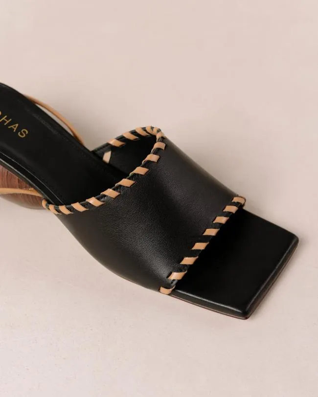 ALOHAS Heels Kitty 8211 Black Leather Sandals 8211 Women