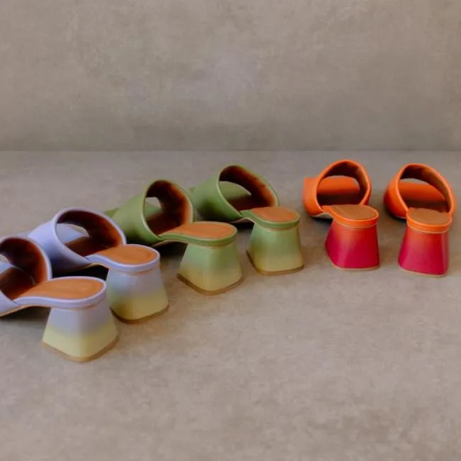 ALOHAS Mules Brushed Degrad 8211 Green And Yellow Leather Sandals 8211 Women