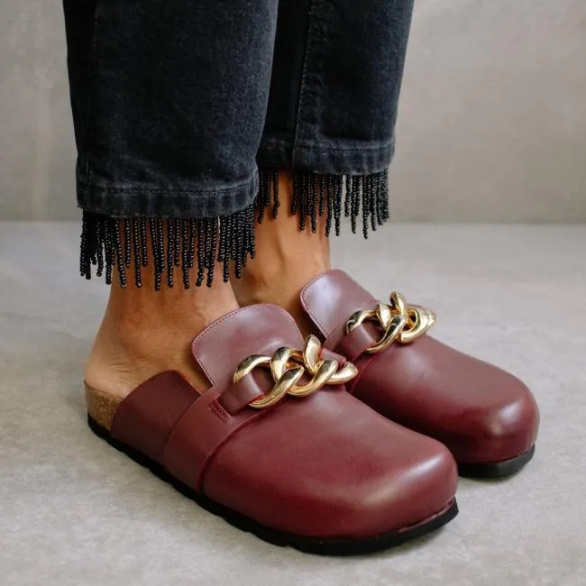 ALOHAS Mules Fireside Chain 8211 Red Leather Clogs 8211 Women