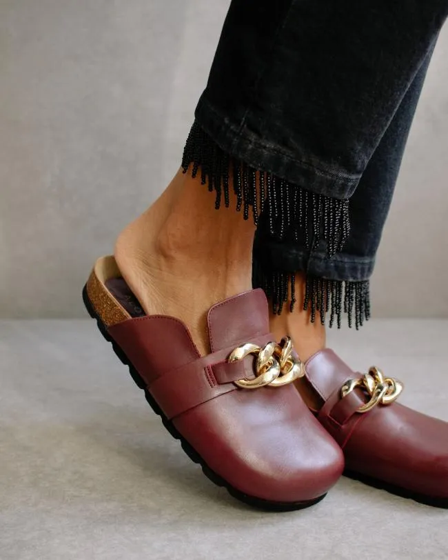 ALOHAS Mules Fireside Chain 8211 Red Leather Clogs 8211 Women