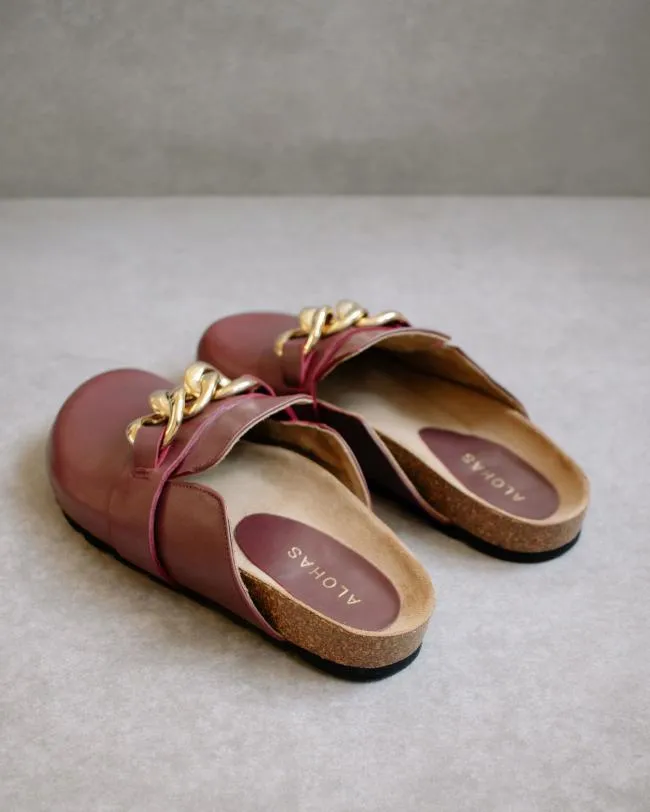 ALOHAS Mules Fireside Chain 8211 Red Leather Clogs 8211 Women