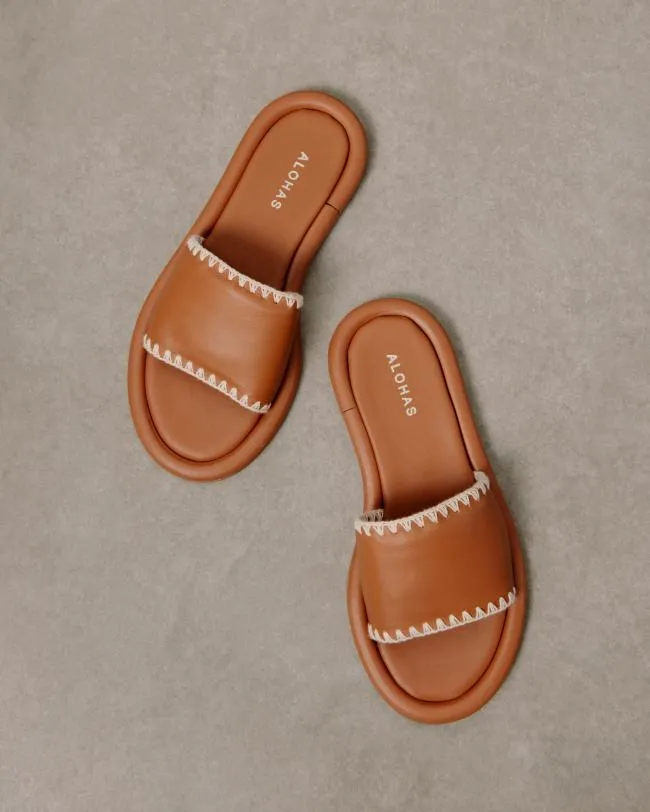 ALOHAS Mules Malibu Crochet 8211 Brown Leather Sandals 8211 Women