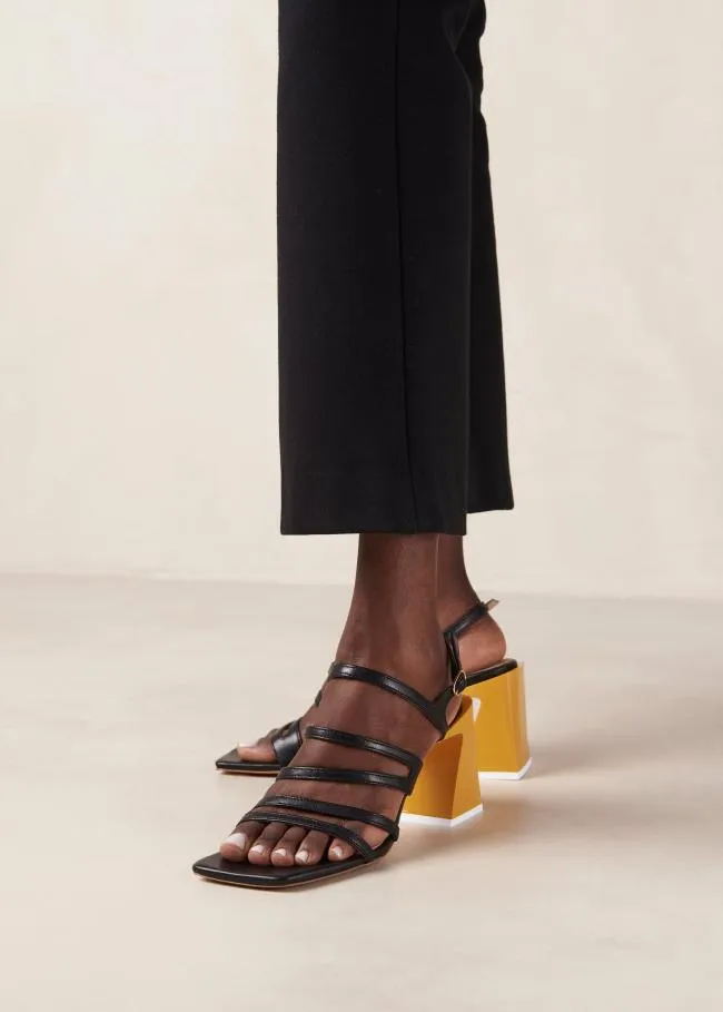 ALOHAS Sandals Aubrey 8211 Black And Yellow Leather Sandals 8211 Women
