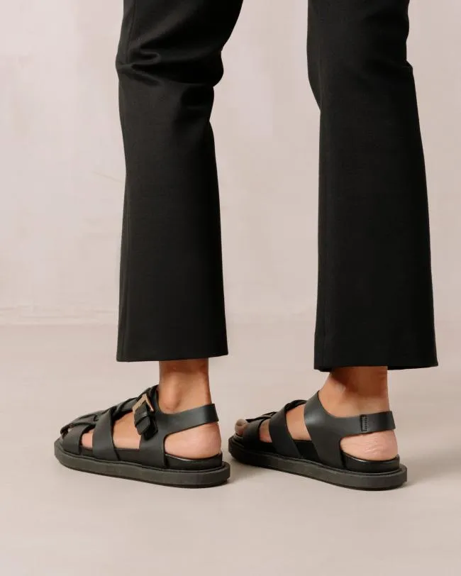 ALOHAS Sandals Backbone 8211 Black Leather Sandals 8211 Women