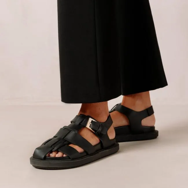 ALOHAS Sandals Backbone 8211 Black Leather Sandals 8211 Women