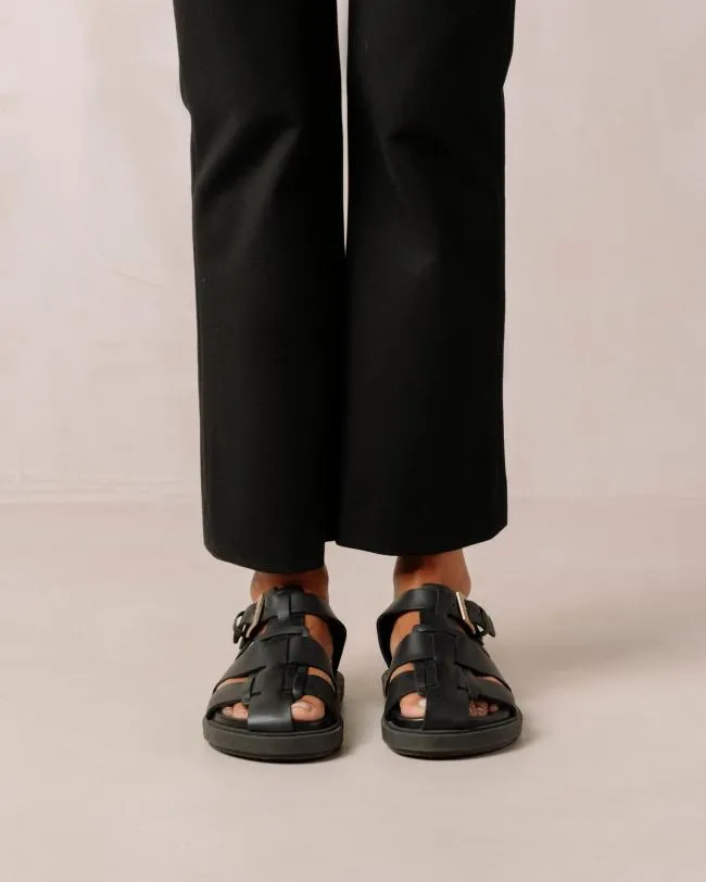 ALOHAS Sandals Backbone 8211 Black Leather Sandals 8211 Women