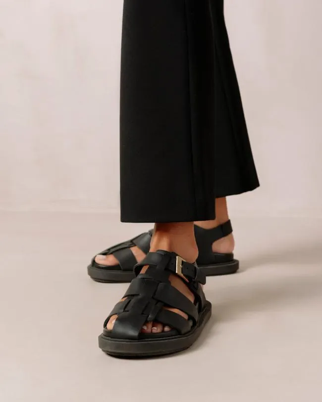 ALOHAS Sandals Backbone 8211 Black Leather Sandals 8211 Women