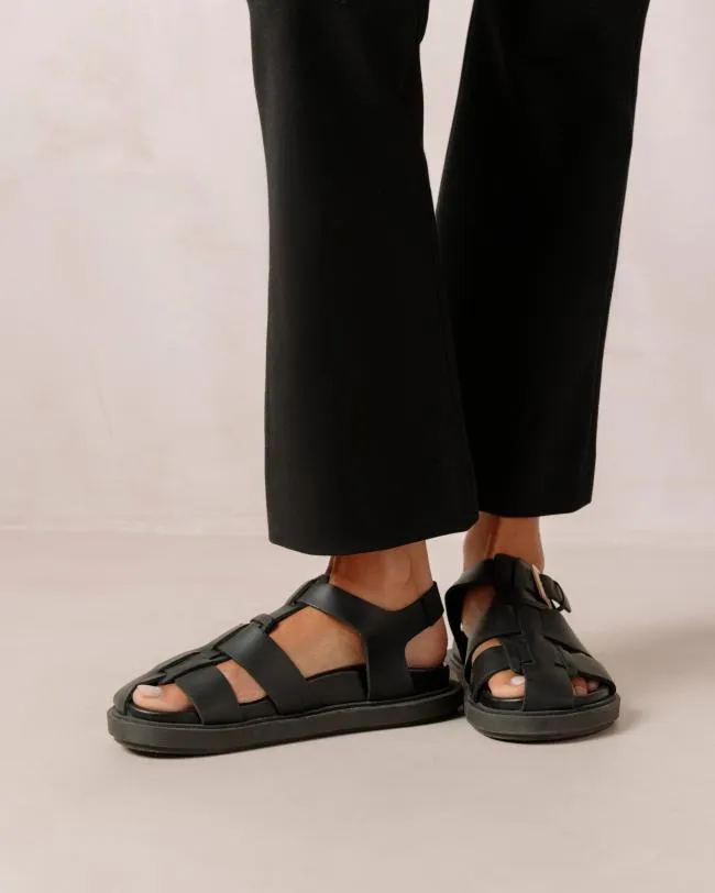 ALOHAS Sandals Backbone 8211 Black Leather Sandals 8211 Women