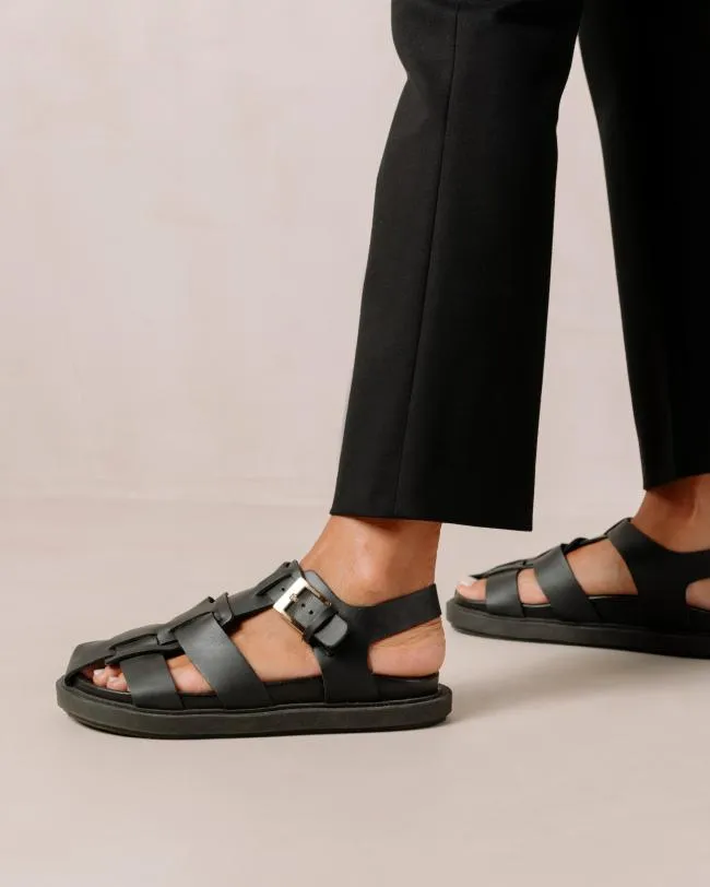 ALOHAS Sandals Backbone 8211 Black Leather Sandals 8211 Women