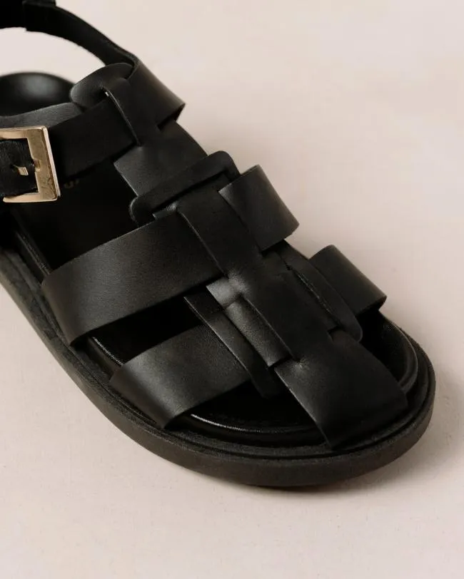 ALOHAS Sandals Backbone 8211 Black Leather Sandals 8211 Women