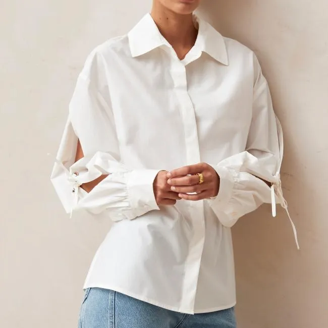 ALOHAS Shirts Sugar 8211 White Cotton BackTie Shirt 8211 Women