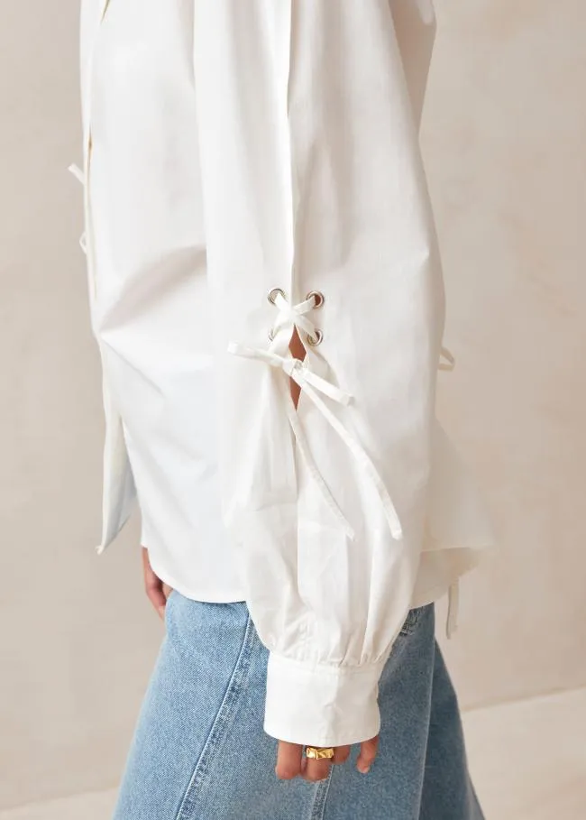 ALOHAS Shirts Sugar 8211 White Cotton BackTie Shirt 8211 Women