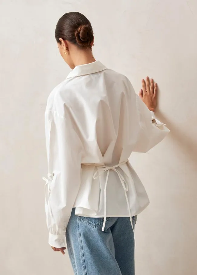 ALOHAS Shirts Sugar 8211 White Cotton BackTie Shirt 8211 Women