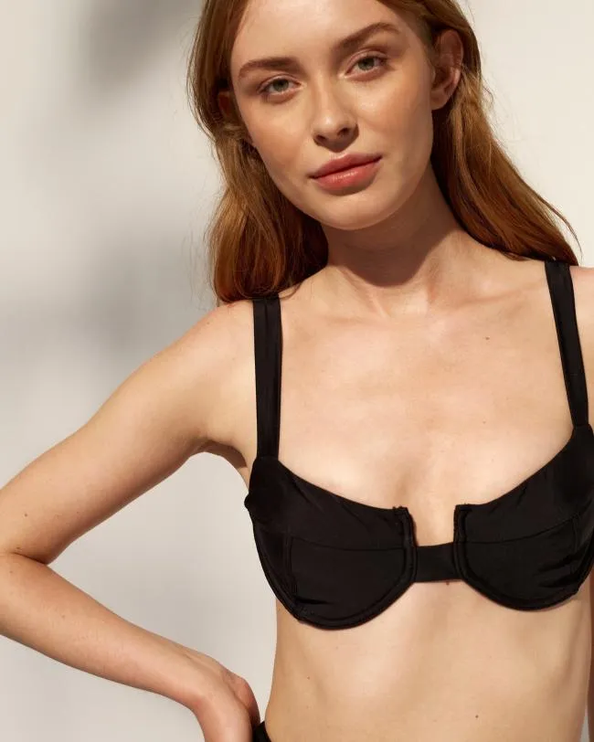 ALOHAS Swimwear The Loop 8211 Black Recycled Nylon Bikini Top 8211 Women