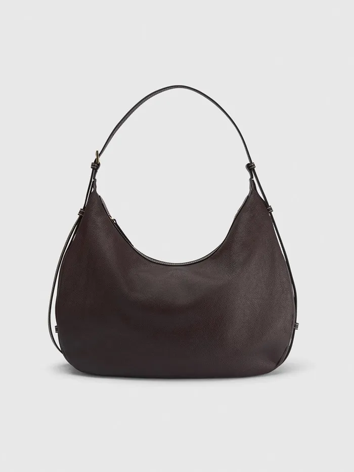 ATP Atelier Crossbody Bags Potenza WalnutContrast Stitch Grained Leather Large Hobo Bag Walnutcontrast Stitch 8211 Women