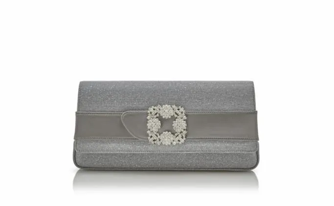 Bags Women Manolo Blahnik GOTHISI GLITTERSilver Glitter Jewel Buckle Clutch Bags Women Manolo Blahnik GOTHISI GLITTERSilver Glitter Jewel Buckle Clutch