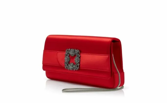 Bags Women Manolo Blahnik GOTHISIRed Satin Jewel Buckle Clutch Bags Women Manolo Blahnik GOTHISIRed Satin Jewel Buckle Clutch