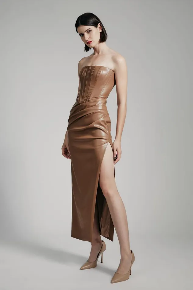 Bardot Party Dresses Everlasting Vegan Leather Dres In Camel 8211 Women