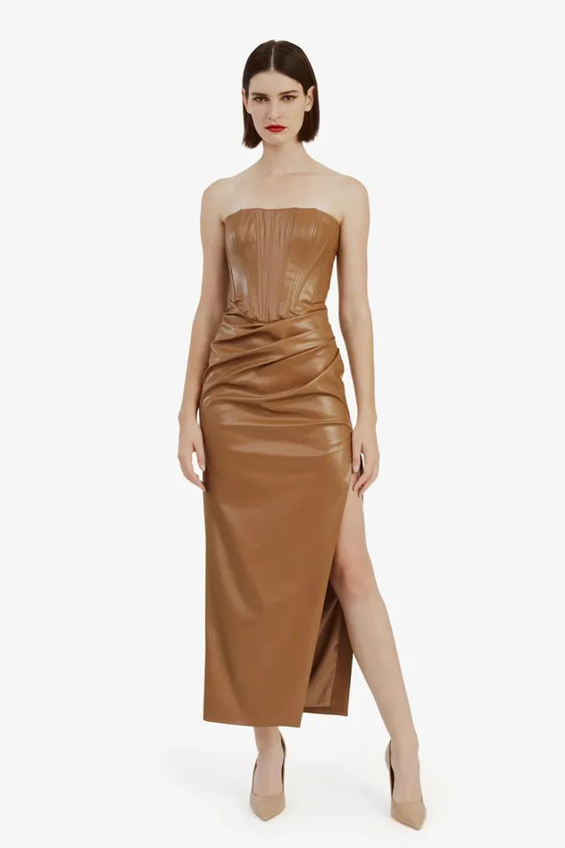 Bardot Party Dresses Everlasting Vegan Leather Dres In Camel 8211 Women Bardot Party Dresses Everlasting Vegan Leather Dres In Camel 8211 Women