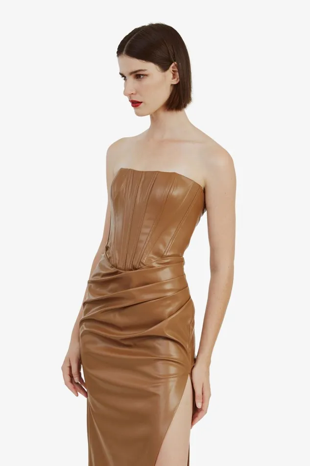 Bardot Party Dresses Everlasting Vegan Leather Dres In Camel 8211 Women Bardot Party Dresses Everlasting Vegan Leather Dres In Camel 8211 Women