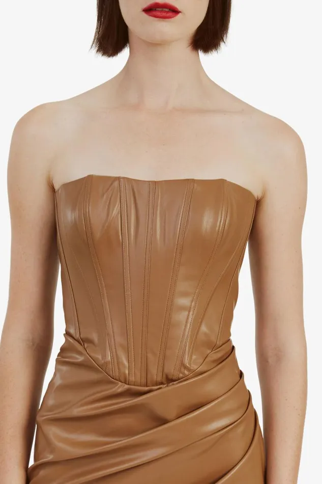 Bardot Party Dresses Everlasting Vegan Leather Dres In Camel 8211 Women Bardot Party Dresses Everlasting Vegan Leather Dres In Camel 8211 Women