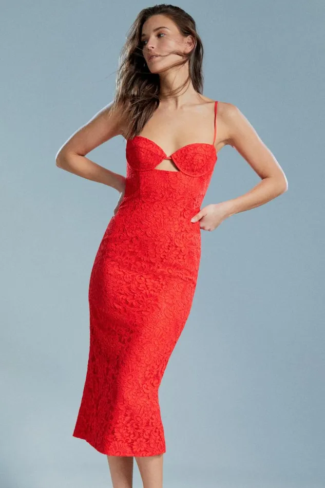 Bardot Party Dresses Ivanna Lace Midi Dress In Fire Red 8211 Women