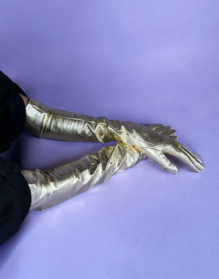 Bea Long Metallic Leather Gloves Women Cynthia Rowley Accessories