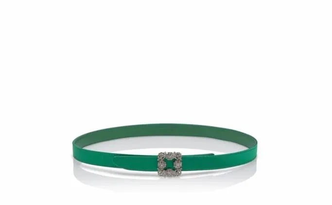 Belts Women Manolo Blahnik HANGISI BELT MINIGreen Satin Crystal Buckled Belt Belts Women Manolo Blahnik HANGISI BELT MINIGreen Satin Crystal Buckled Belt