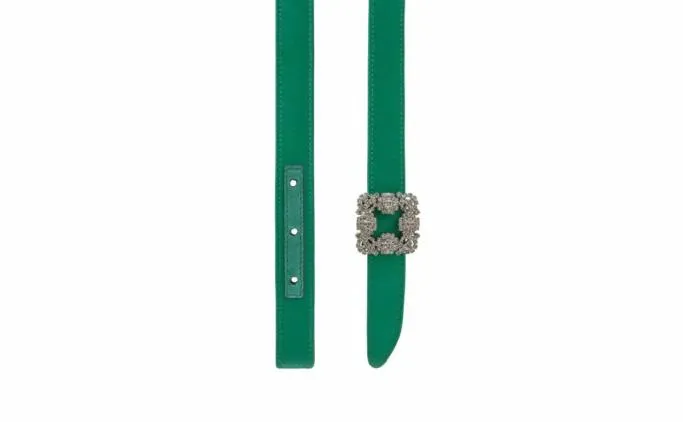 Belts Women Manolo Blahnik HANGISI BELT MINIGreen Satin Crystal Buckled Belt Belts Women Manolo Blahnik HANGISI BELT MINIGreen Satin Crystal Buckled Belt